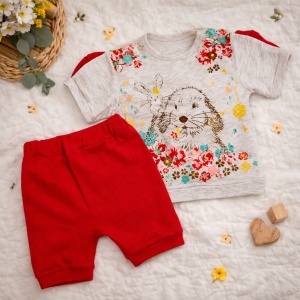 Compleu Bebe Iepuraș Floral Rosu