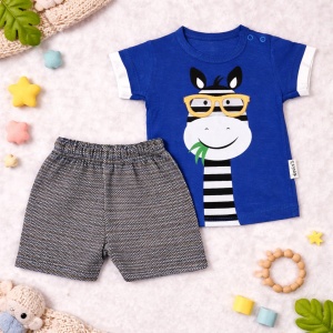 Compleu Bebe „Funny Zebra” - 2 Piese,Culoare Albastru