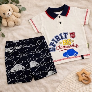 Compleu Bebe „Necixs Polo” - 2 Piese, Bumbac 100%, Culoare Negru
