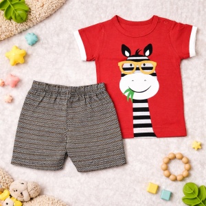 Compleu Bebe „Funny Zebra” - 2 Piese,Culoare Rosu