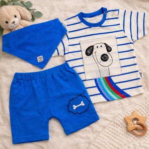 Compleu Bebe „Happy Dog” - Culoare Albastru, Confortabil și Drăgălaș
