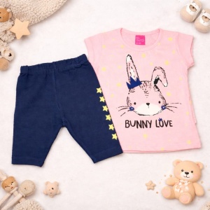 Compleu Bebe „Bunny Love” - 2 Piese,Culoare Roz Deschis