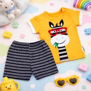 Compleu Bebe „Funny Zebra” - 2 Piese,Culoare Galben