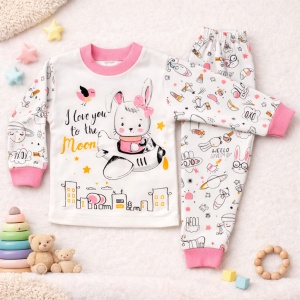 Pijama copii ''Iepuras aviator'' roz deschis