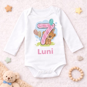 Body Bebe Aniversar „Ursulet roz” - Mesaj Aniversar 7 luni- 1 an