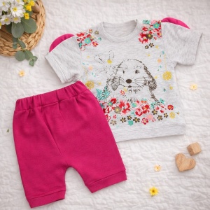 Compleu Bebe Iepuraș Floral Roz Inchis