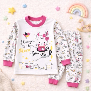 Pijama copii ''Iepuras aviator'' roz inchis