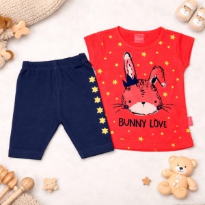 Compleu Bebe „Bunny Love” - 2 Piese,Culoare Rosu