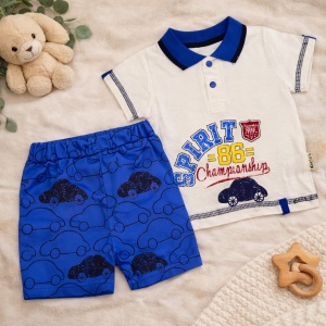 Compleu Bebe „Necixs Polo” - 2 Piese, Bumbac 100%, Culoare Albastru