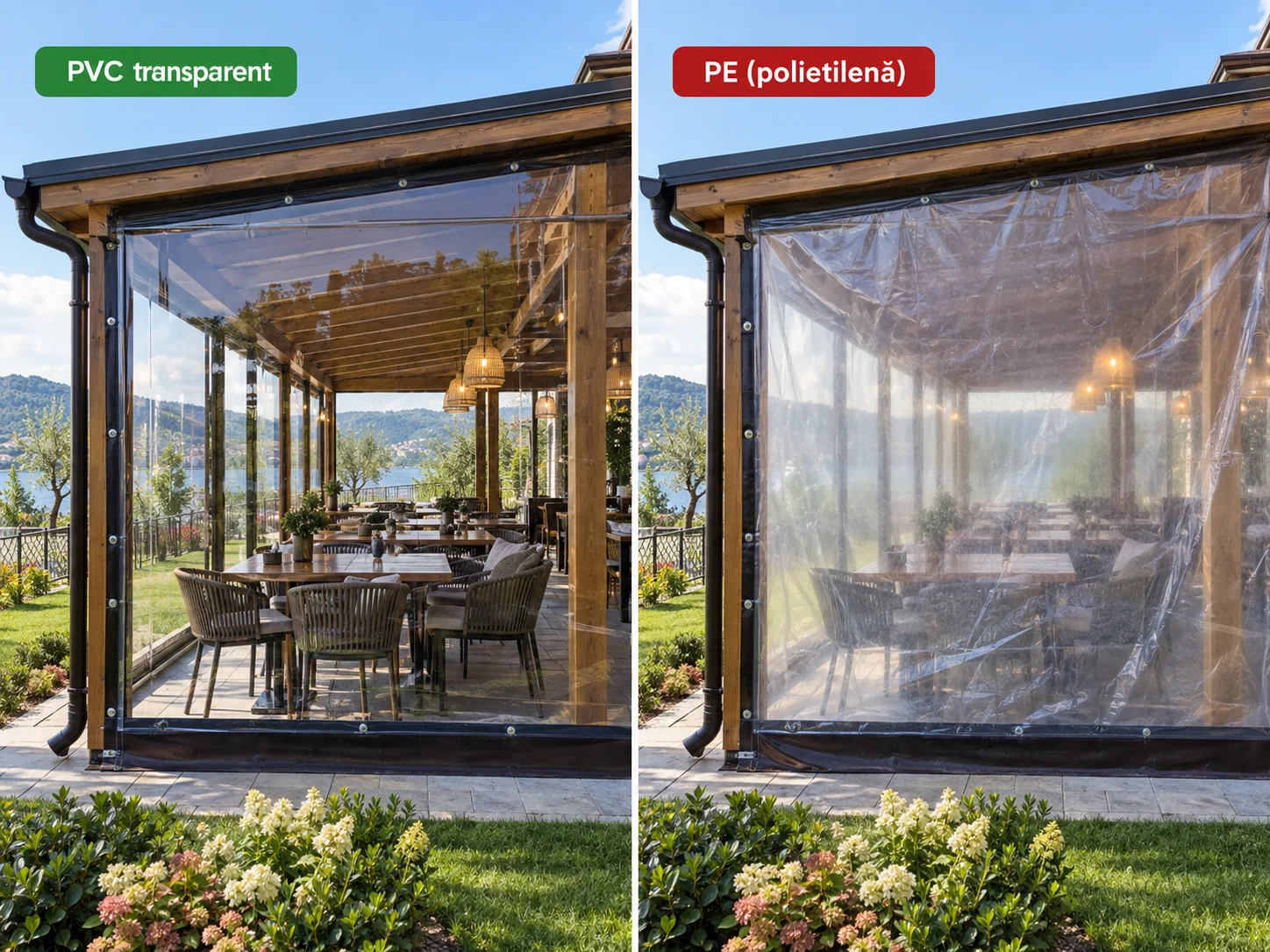 Folie PVC transparentă vs folie PE: ce alegi pentru închiderea terasei?