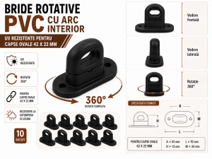 Bride butoni rotativi negru, set 10 bucăți, compatibile capse ovale 42 x 22 mm