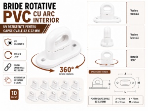 Bride butoni rotativi alb, set 10 bucăți, compatibile capse ovale 42 x 22 mm