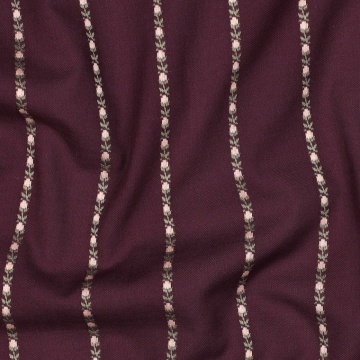 Bumbac Dobby Imprimat - Flower & Stripes Burgundy