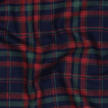 Flanel de bumbac în carouri - Navy, Roșu și Verde - Img 2