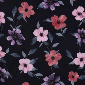 Material din Bumbac si Vascoza Imprimat - Navy Flowers