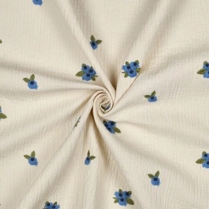 Material Muselină Brodată Afine, 100% bumbac - Natural
