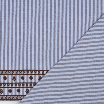 Material Muselină Brodată Dungi cu Bordură, 100% bumbac - Albastru - Img 4