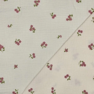 Material Muselină Brodată Flori, 100% bumbac - Natural - Img 3