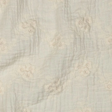 Material Muselină Brodată Floricele Mici, 100% bumbac - Natural
