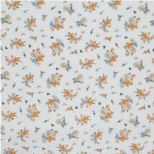 Material Muselină Imprimată Buchete Flori, 100% bumbac - Orange Blue - Img 2