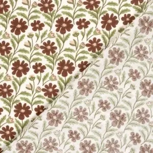 Material Muselină Imprimată Flori Mari, 100% bumbac- Off White - Img 4