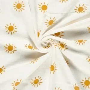 Material Muselină Imprimată Model Soare, 100% bumbac - Off White - Img 3