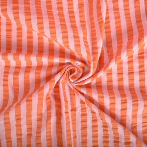 Bumbac gofrat Seersucker dungi - Pink & Tangerine