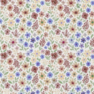 Bumbac Imprimat Digital Flori - Rozenn Plum & Blue