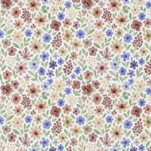 Bumbac Imprimat Digital Flori - Rozenn Plum & Blue