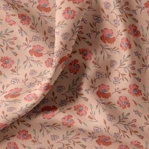 Bumbac Imprimat Flori - Pink & Camel