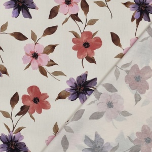 Material din Bumbac si Vascoza Imprimat - Off White Flowers - Img 4