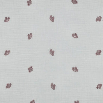 Material Muselină Brodată Buchețele de Flori, 100% bumbac - White