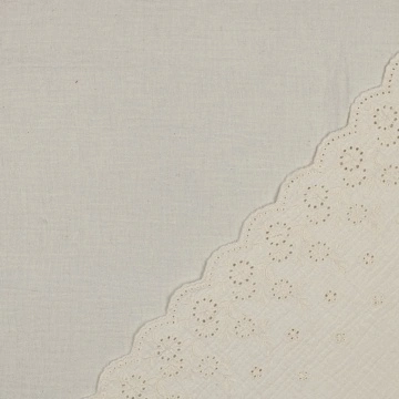 Material Muselină Brodată cu Bordură, 100% bumbac - Natural