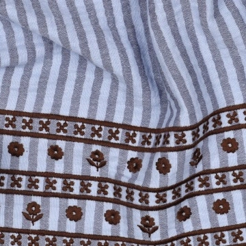 Material Muselină Brodată Dungi cu Bordură, 100% bumbac - Albastru