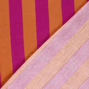Material Muselină Imprimată Dungi Roz, 100% bumbac - Portocaliu - Img 4