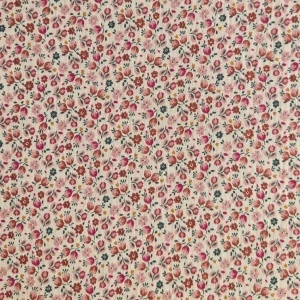 Material Muselină Imprimată Flori, 100% bumbac - Caseille Latte & Pink