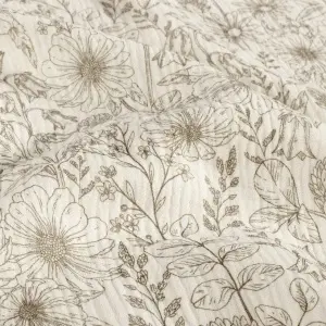 Material Muselină Imprimată Flori Botanice, 100% bumbac - Off White