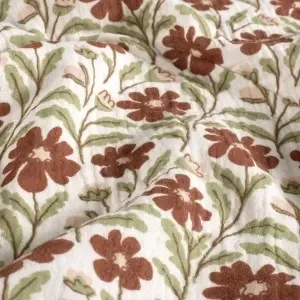 Material Muselină Imprimată Flori Mari, 100% bumbac- Off White