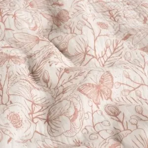 Material Muselină Imprimată Frunze, 100% bumbac - Off White