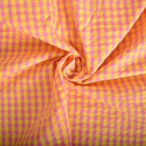 Bumbac gofrat Seersucker carouri Vichy - Yellow & Candy