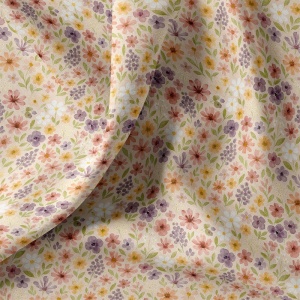 Bumbac Imprimat Flori - Beige & Pink