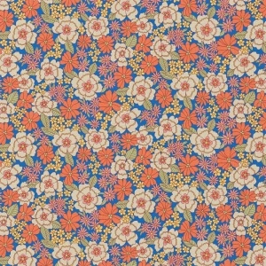 Bumbac Imprimat Flori Mari - Blue & Orange - Img 2