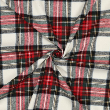 Flanel de bumbac în carouri tartan - Ecru și Roșu - Img 3