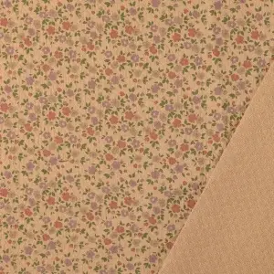 Material Bumbac gros imprimat cu floricele - Beige - Img 3