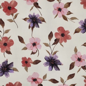 Material din Bumbac si Vascoza Imprimat - Off White Flowers