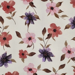 Material din Bumbac și Vâscoză Imprimat - Off White Flowers