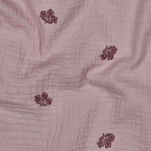 Material Muselină Brodată Flori, 100% bumbac - Mauve - Img 2