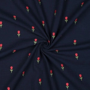 Material Muselină Brodată Floricele, 100% bumbac - Navy - Img 3