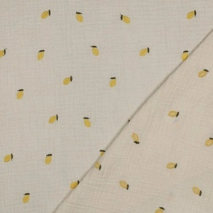 Material Muselină Brodată Fructe, 100% bumbac - Lămâi - Img 4