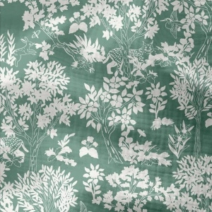 Material Muselină Imprimată, 100% bumbac - Green & Off-White